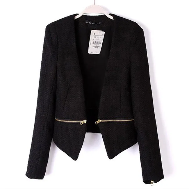 Новинка, весенний приталенный черный Блейзер, женский пиджак, приталенный короткий дизайн, OL, женский съемный пиджак на молнии с v-образным вырезом, 1054