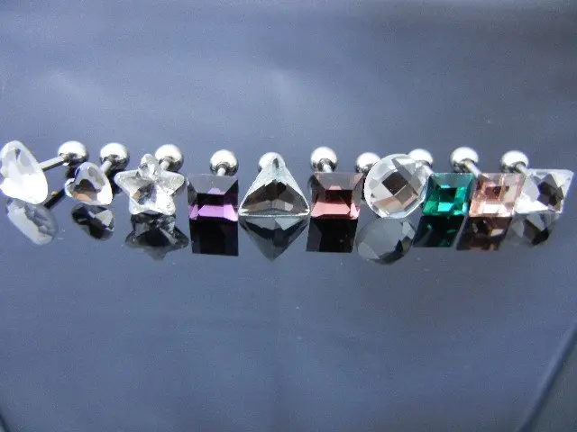 Бесплатная пересылка 50 шт. камни cz Средства ухода за кожей Jewelry-уха Tragus/HELIX БАР/серьги стержня Блеск Смесь стилей и цветов