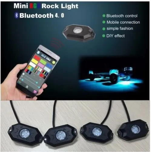 Bluetooth Pod RGB мини-рок под светодио дный транспортным средством светодиодные лампы 4 светодио дный светодиодных рок-ламп RGB для внедорожных Грузовиков внедорожник автомобиль лодка мотоцикл