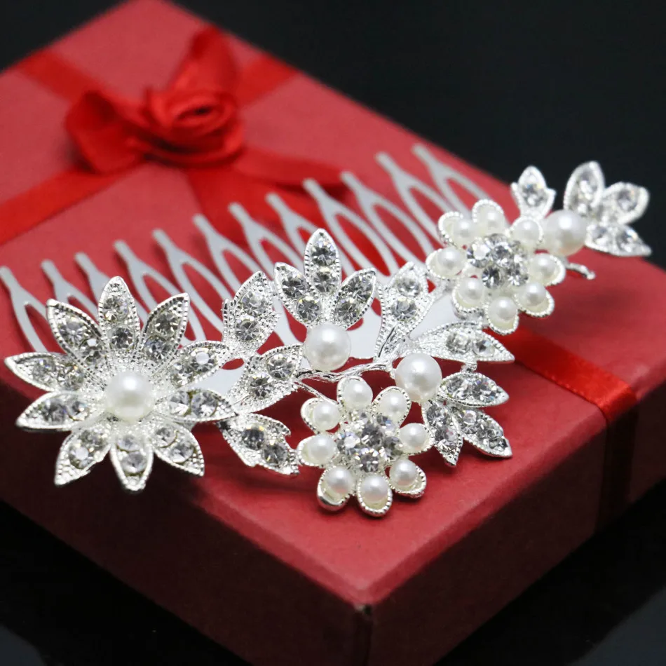 Trendy Hairwear Women Accessories Wedding Bridal Crystal Rhinestone Flower Faux Pearls Hairpin