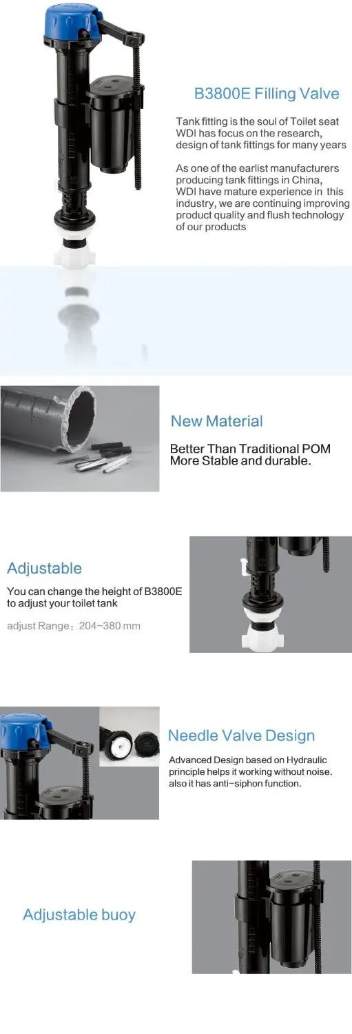 WDI B3800E Replace Toilet Parts Tank Fittings Quiet Fill Valve / inlet