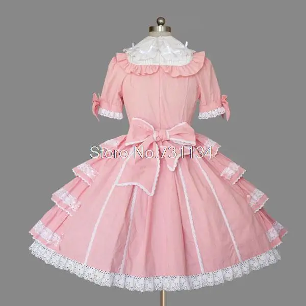 Розовое хлопковое милое платье лолиты с коротким рукавом и бантом для дам любого размера
