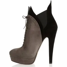 2016 Womens Shoes Flock Leather Platform Lace Up Mixed Colors Heeled Ankle Boots Leopard Zapatos Mujer Graceful Ladies