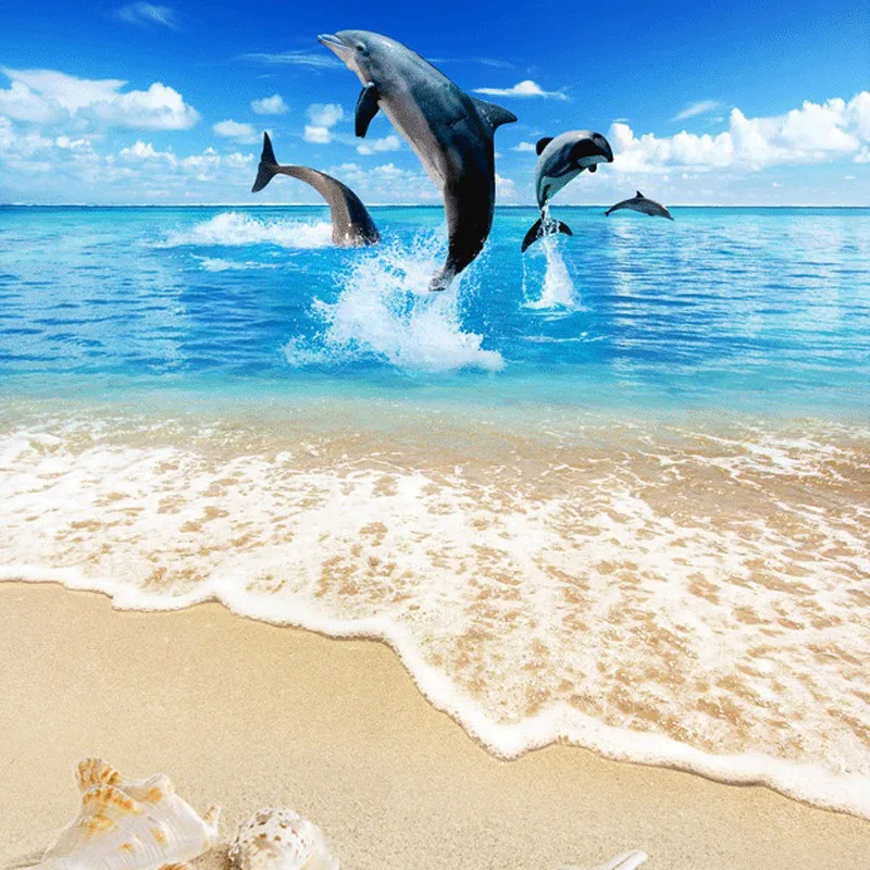 Пользовательские 3D напольные обои пляжные ракушки морская звезда дельфин