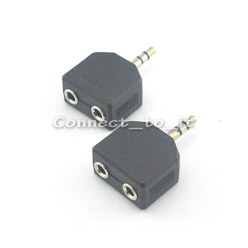 100 Pieces 3 5mm Male To Two Female nickel plating Stereo 3 5mm Black Audio Headphone Splitter Earphone Adapter