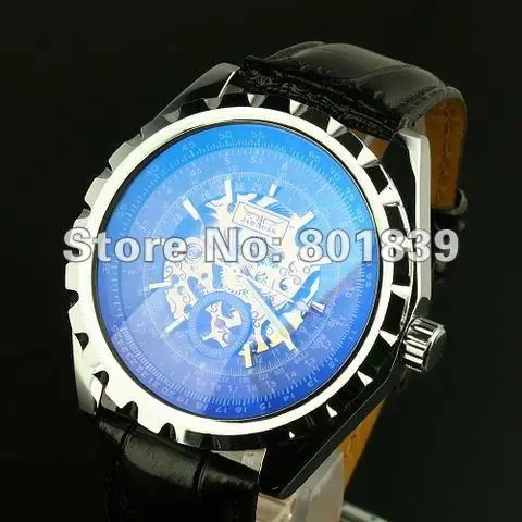 Mens Black Dial Blue Face Automatic Wrist Watch Skeleton Rare Nice Gift Wholesale Price A486