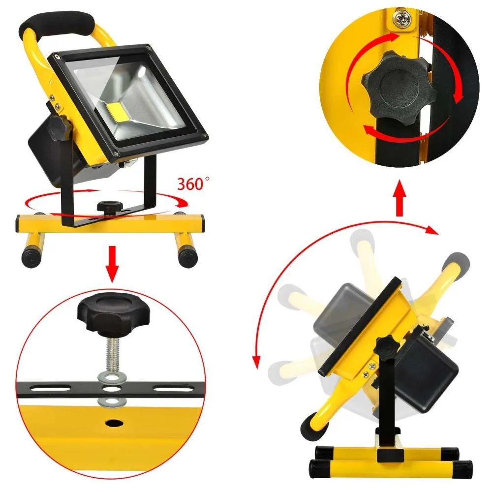 20W Floodlight Rechargeable LED Flood Light Lamp portable Outdoor Spotlight Camping Work Light with DC Car Charger