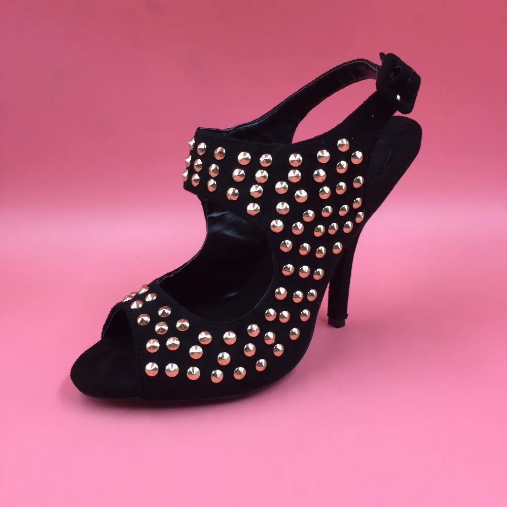 Black Rivets Women Shoes Slingbacks Ankle Strap High Heels Open Heels Ladies Sandals Open Toe Shoes Summer Party Shoes