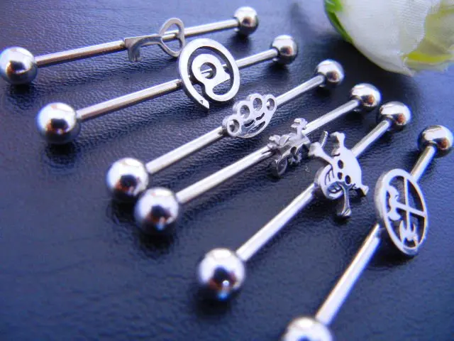 316L Lot 50pcs Free Shippment 14g Industrial Ear Barbells body jewelry body piercing jewelry