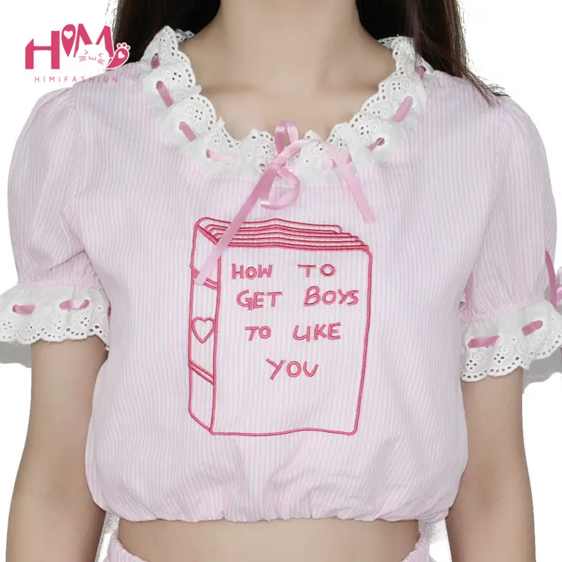 Girl Secret Embroidery Cute Plaid French Vintage Doll Baby Two-Piece Set Homewear For Young Girls Pink Blue Lolita Pajamas3