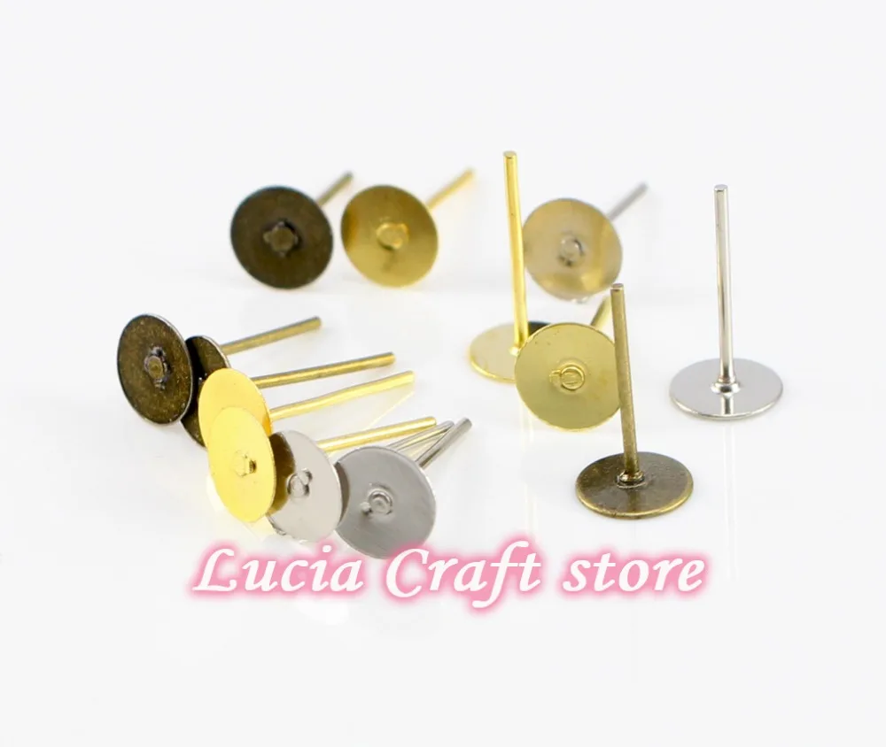 

50pcs/lot 6mm Earring Stud Ear Nail Iron Flat Base Cup Posts Earring Jewelry Findings G1305