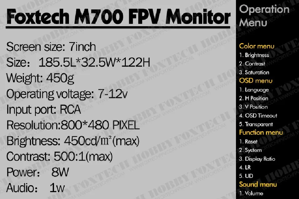 Скидка Аудио Видео AV Foxtech M700 " 7 дюймов 7 дюймов FPV монитор для продажи лучший выбор OSD RC самолет Радио пульт дистанционного управления Самолет