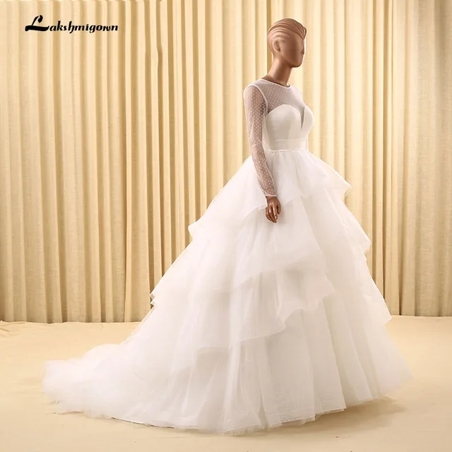 Luxurious Lace Ball Gown Wedding Dress 2018 For Mariage Layered Luxurious Lace Ball Gown Wedding Dress 2018 For Mariage Layered Ruffled White Ivory Color Gowns
