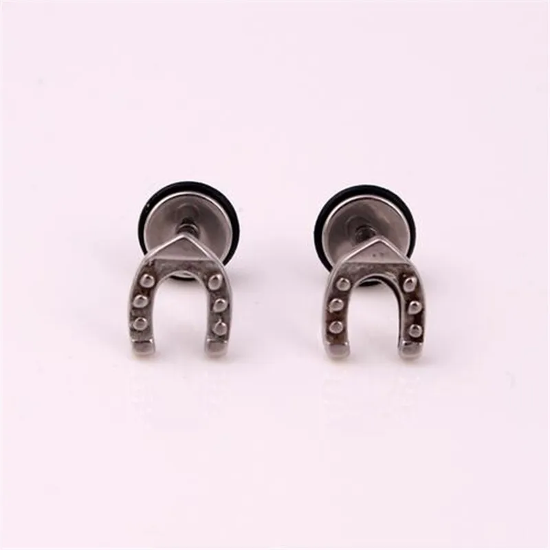 1Piece Stainless Steel Horseshoe U Shape Stud Earrings Men Hiphop Fine