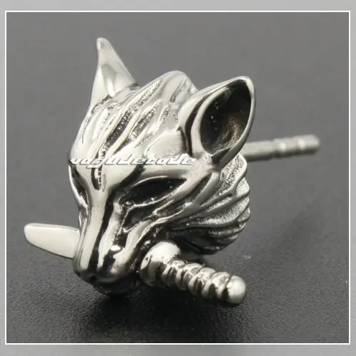 Cool 316l Stainless Steel Wolf Stud Earrings G003 In Cool 316l Stainless Steel Wolf Stud Earrings G003