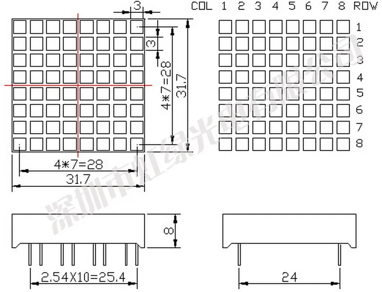 8x8 квадратный матричный красный светодиодный дисплей dot Module74hc595 привод для Arduino UNO MEGA2560 DUE raspberry pi