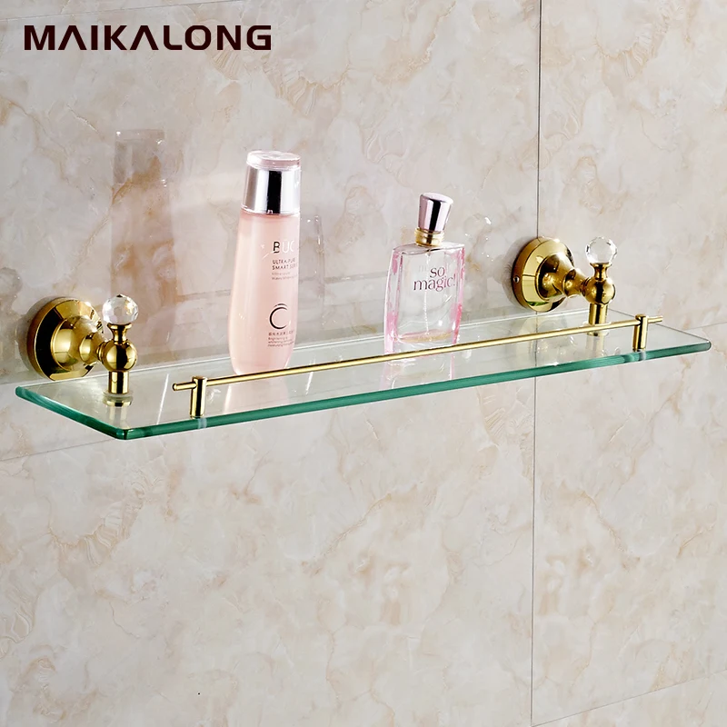 gold. Crystal & Brass Bathroom shelf single shelf Pure copper&glass,bathroom hardware