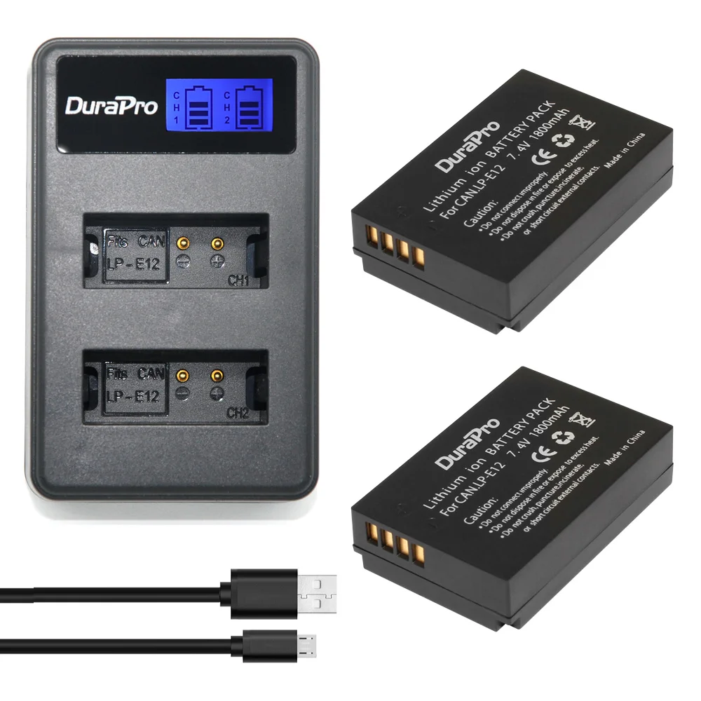 2 шт. LPE12 LP-E12 LP E12 аккумуляторы+ ЖК-дисплей USB двойное зарядное устройство для Canon EOS M M2 100D Kiss X7 Rebel SL1