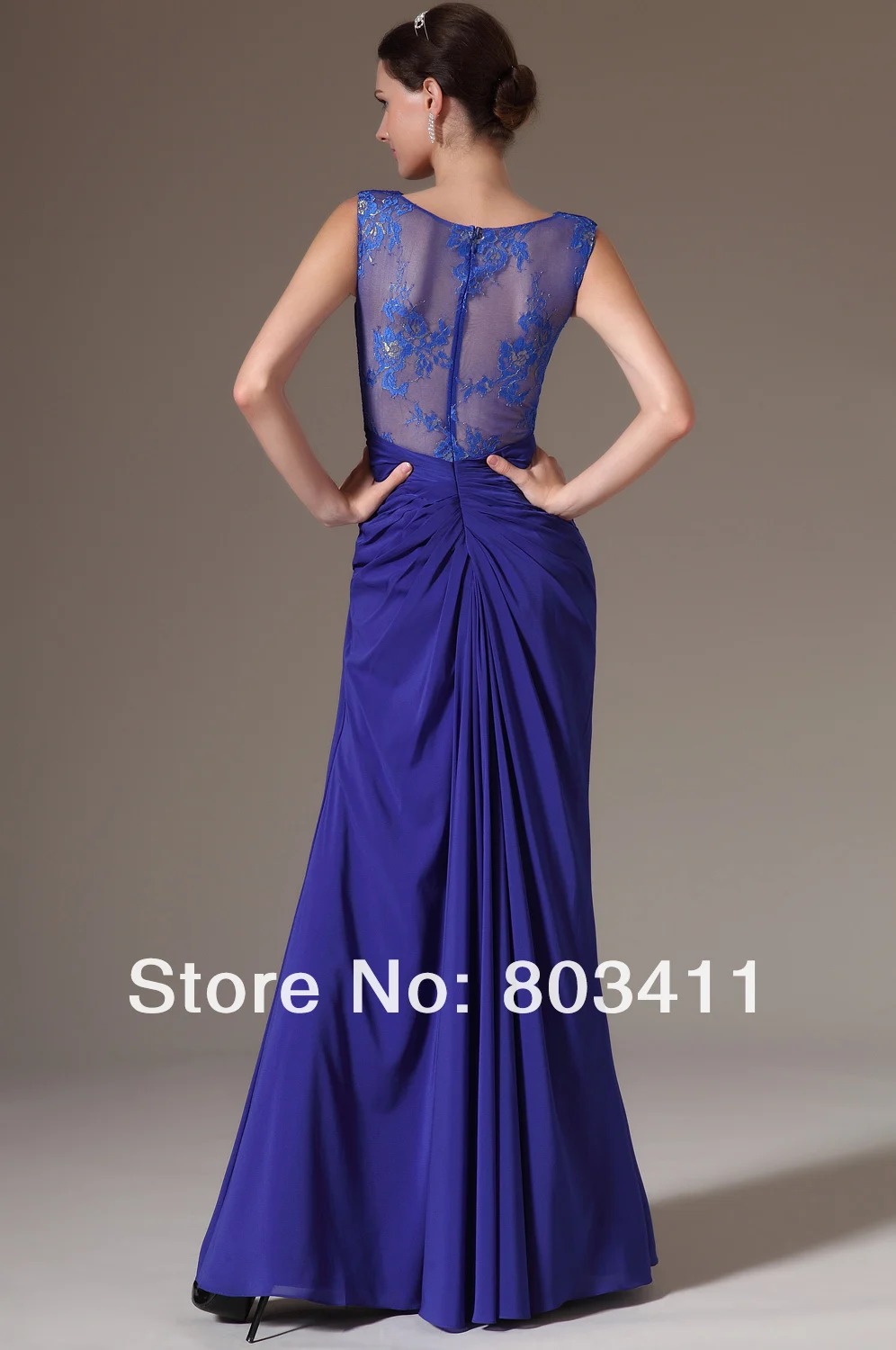 Новые синие шифоновые вечерние платья с v-образным вырезом и кружевной спинкой