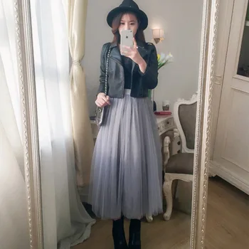 

Net Yarn Ball Gown Korean Style Skirt Black White Grey