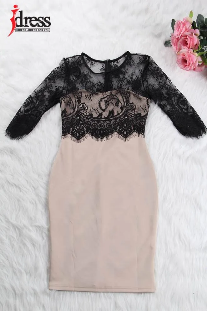 LACE PATCHWORK KNEE LENGTH WORK TO WEAR WOMEN DRESS (2)
