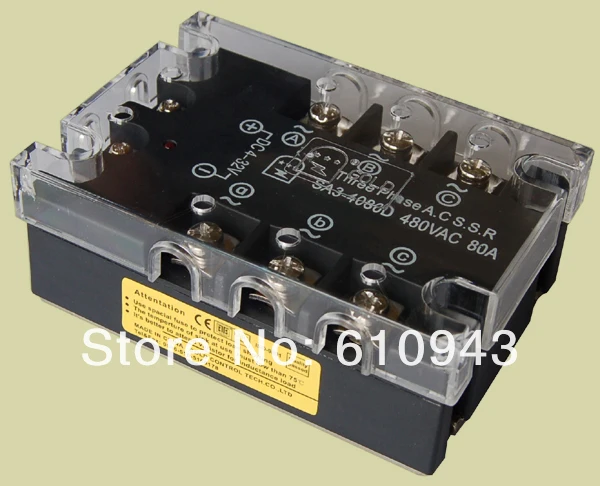 SA34080D 80A, 4-32VDC, 40-530VAC DC-AC трехфазное твёрдотельное реле