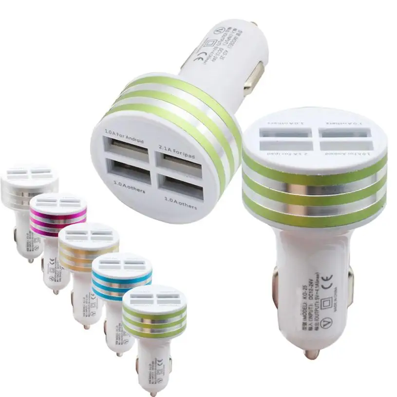 Universal 4.1A 12V 4 Port Metal Car Phone Charger Adapter Mini Micro