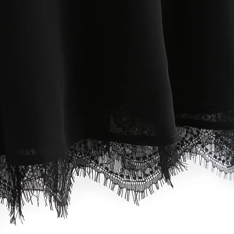 New-Arrival-Plain-Black-Spaghetti-Strap-Lace-V-Neck-Chiffon-Camisole-Cami-Top-Korean-2016-Summer (3)