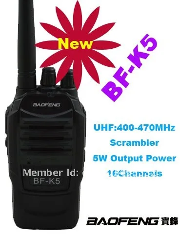 BF-K5 UHF: 400-470 мГц 16 Каналы 5 Вт Портативный двусторонней Радио с скремблер Функция