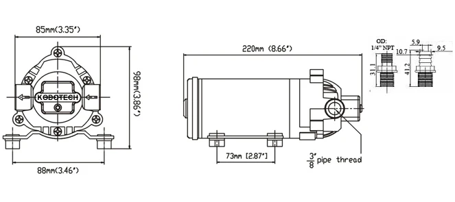 Surflo KDP-60 12VDC мотор постоянного магнита с длинной щеткой Электрический насос высокого давления 4.6л/мин 60psi для система отпотевания