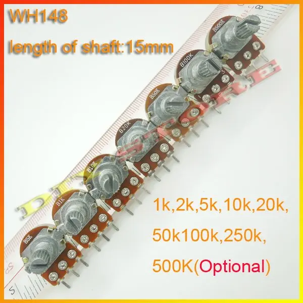 50pcs 15mm WH148 1k,2k,5k,10k,20k,50k,100k,250k,500k(Optional) Ohm Liner Taper Potentiometer Pot Rotary New-10000003