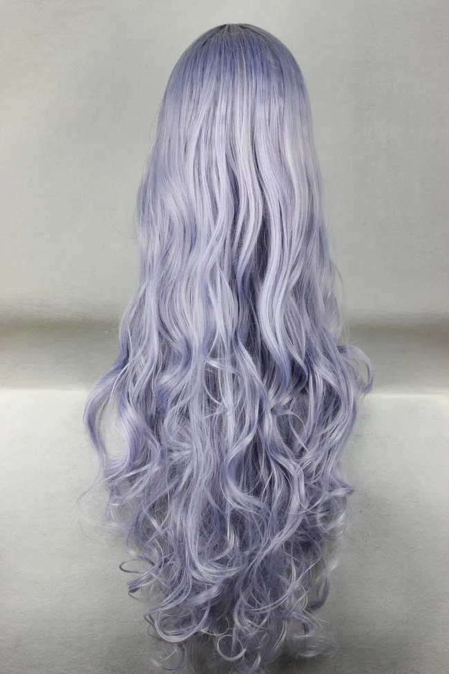 Mcoser Free Shipping 90cm Wavy Synthetic Light Purple Cosplay