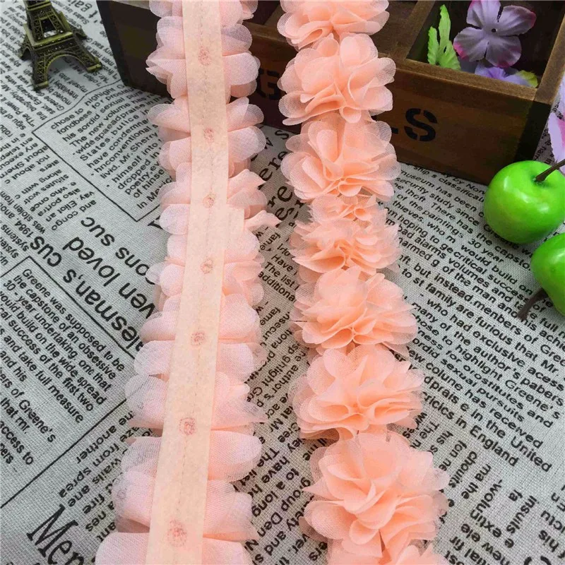 1Yard 12 colors Flower 3D Chiffon Lace Trim Ribbon Fabric for Applique Sewing Wedding Dress Decoration Accessories Supplies 5cm
