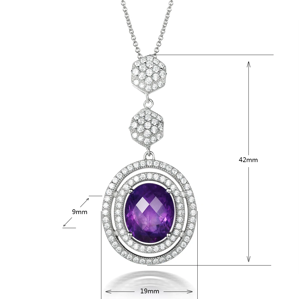 Подвеска-ожерелье для женщин натуральный 4.71ct аметист овальный фиолетовый драгоценный камень ювелирные изделия 925 серебряное ожерелье с бриллиантами Вечерние