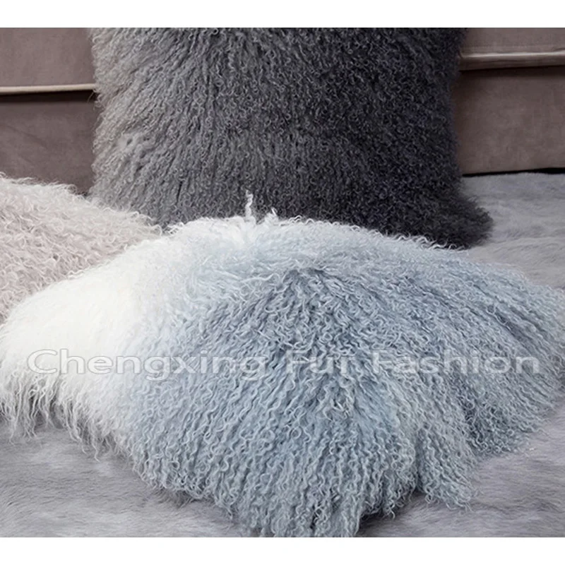 

CX-D-57 FREE SHIPPING 2018 NEW CURLY MONGOLIAN LAMB FUR PILLOW COVER FUR CUSHION HOT SALE