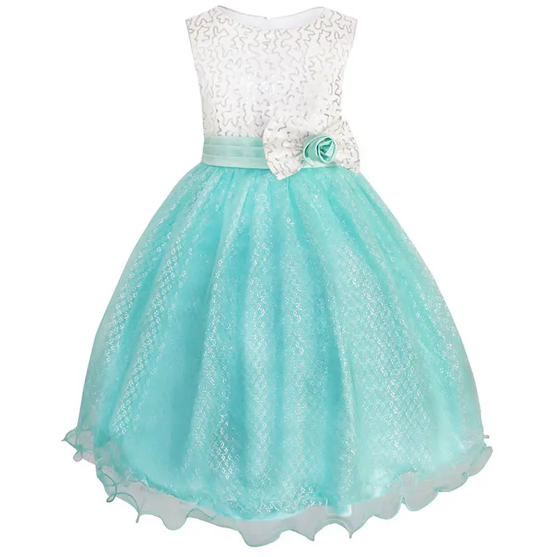 Blue Sunny Fashion платья для девочек блеск Цехин Свадьба Подружка невесты Карнавальное шествие - Цвет: Blue