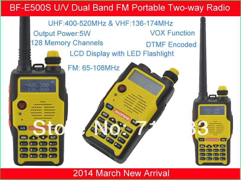 2014 Новинка! Baofeng BF-E500S 136-174 МГц и UHF400-520MHz двухдиапазонный 5 Вт/1 Вт 128CH FM 65-108 МГц с бесплатными наушниками Портативное двухстороннее радио