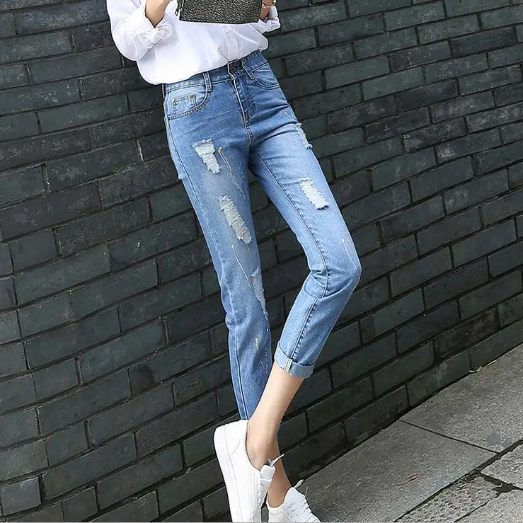 3205 2017 Skinny Denim jeans womens Ankle length Jeans with holes Fashion Ladies jeans Ripped