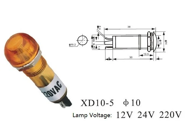 Индикатор Сигнальная XD10-5 DC12V DC24V AC220V 10 мм