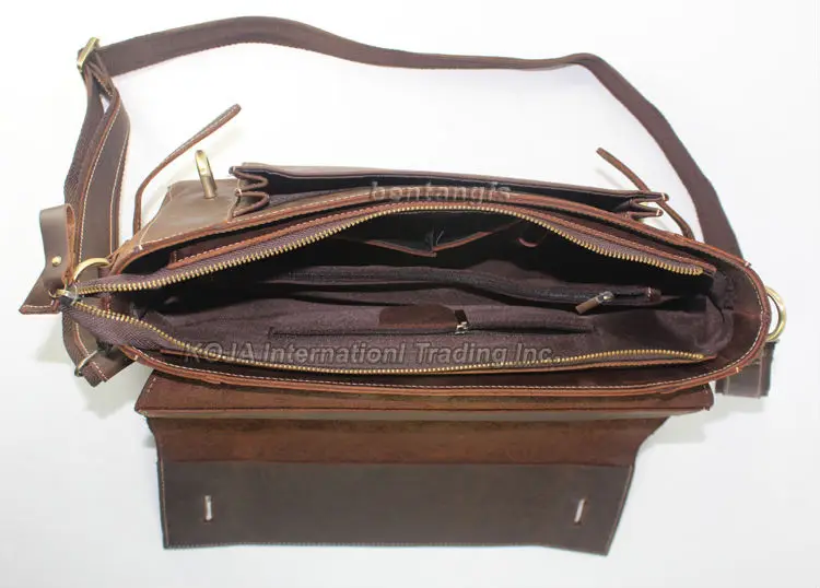Vintage couro de cavalo louco saco mensageiro