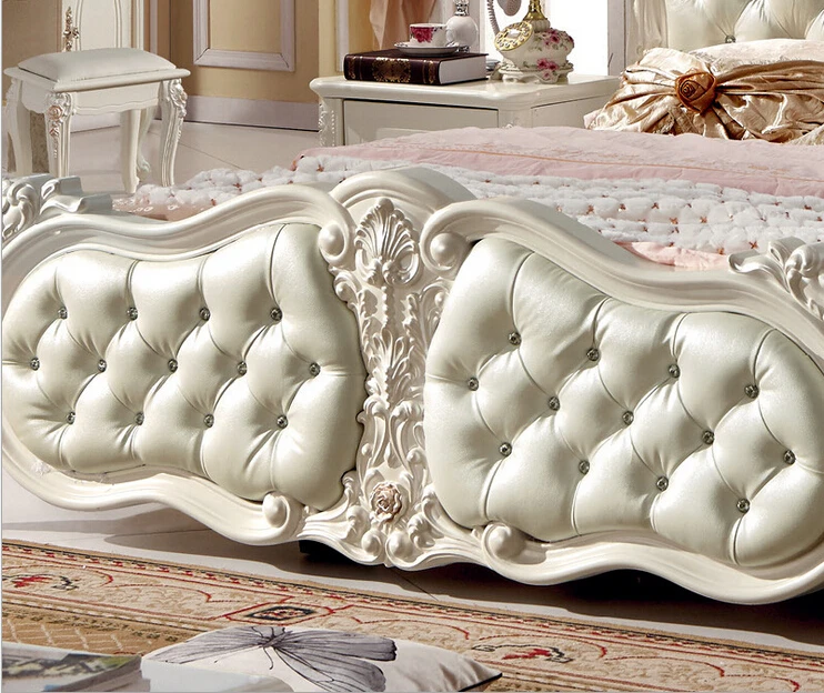 King size жемчужно-белый резьба кровать 8865