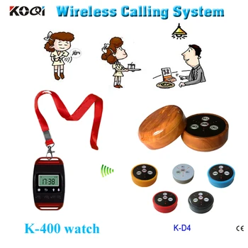 

restaurant pager system for casino marina restaurant with 1pc K-400 neck hanging type watch and 5pcs 4-key call button