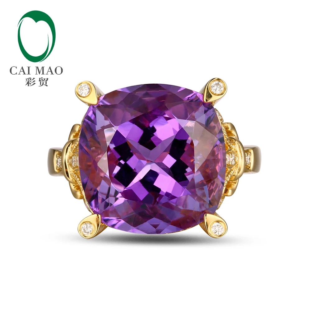 14KT/585 Желтое золото 8.72ct натуральный аметист 0.10ct Бриллиант круглой огранки обручальное Драгоценное кольцо ювелирные изделия