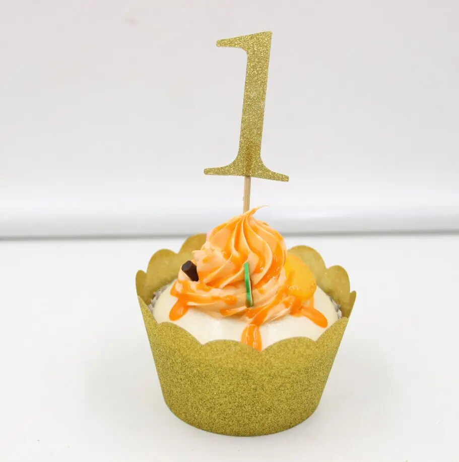 1st Birthday Cake Topper Gold Glitter Cupcake Toppers / Supplies Party Decor | Дом и сад
