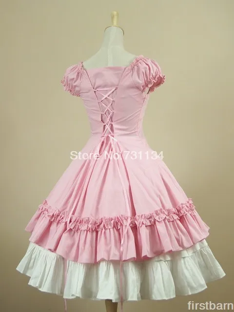 Сексуальное и элегантное хлопковое платье с короткими рукавами, милое розовое и белое платье лолиты с оборками для дам