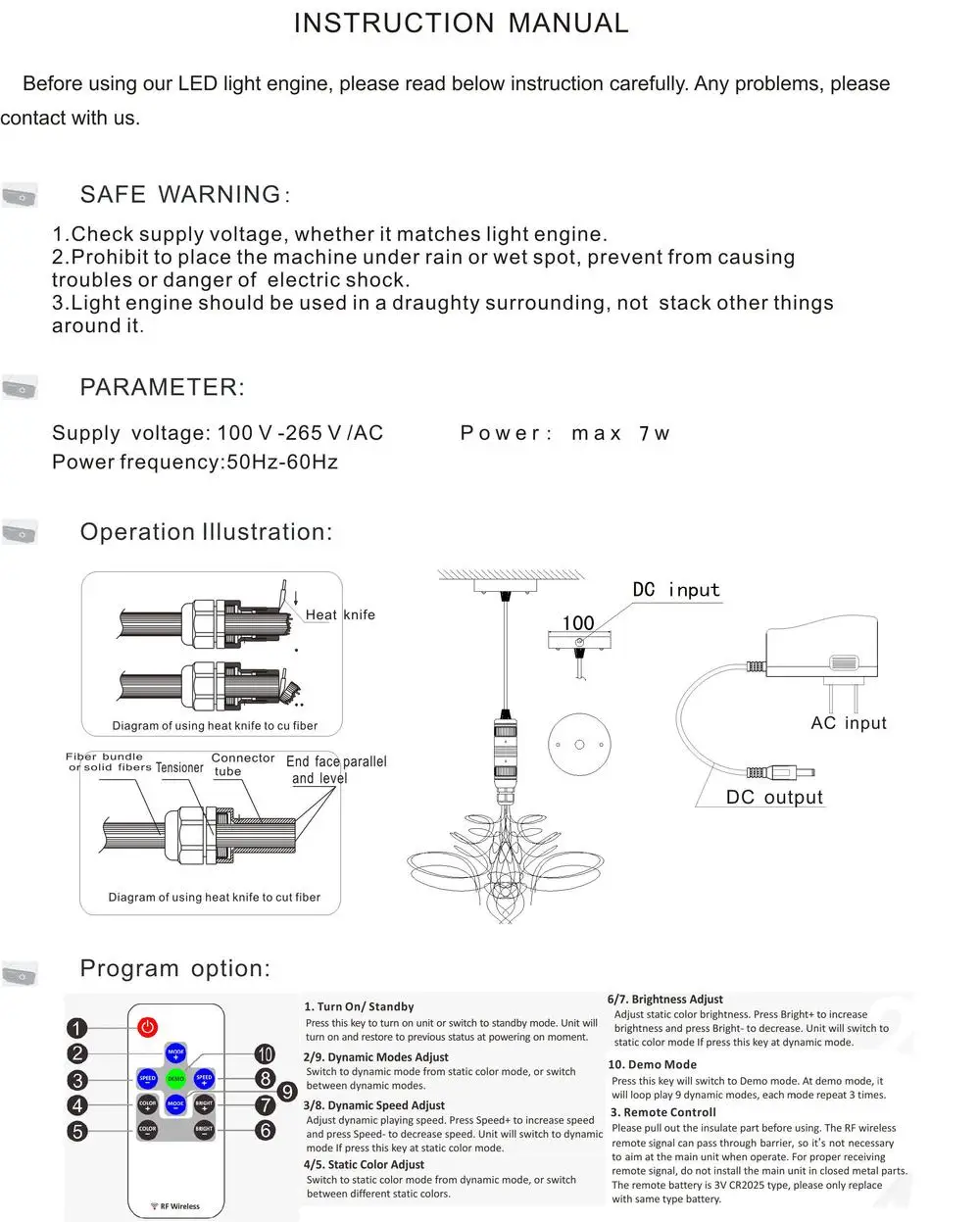 Motor de Luz de Fibra Óptica sob o Teto Usado para Lustre 7 w 10key rf Led 1 Luzes e Iluminação