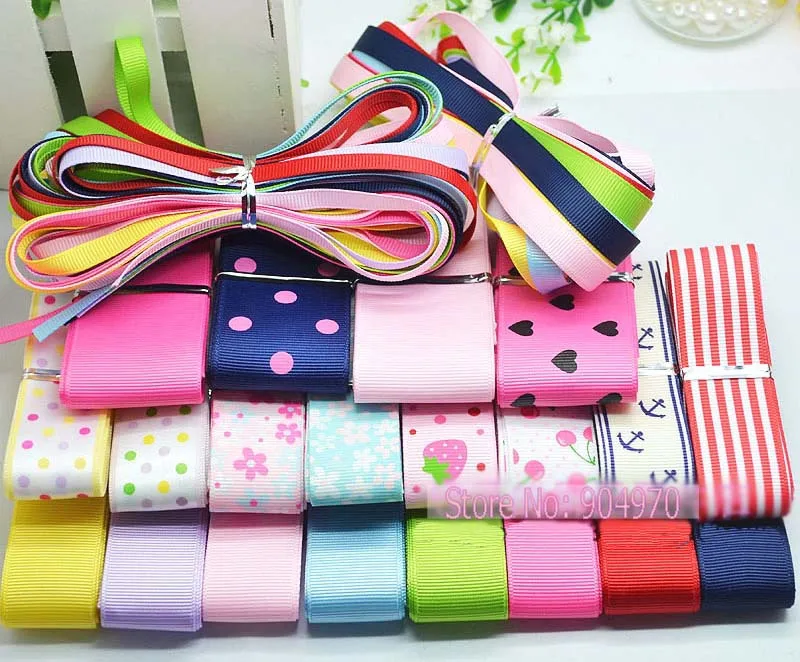 Великолепное разнообразие 11 моделей всего 44 м Grosgrain ленточки для волос атлас мультфильм морской якорь hairbow крючком кружева в горошек Полосатый