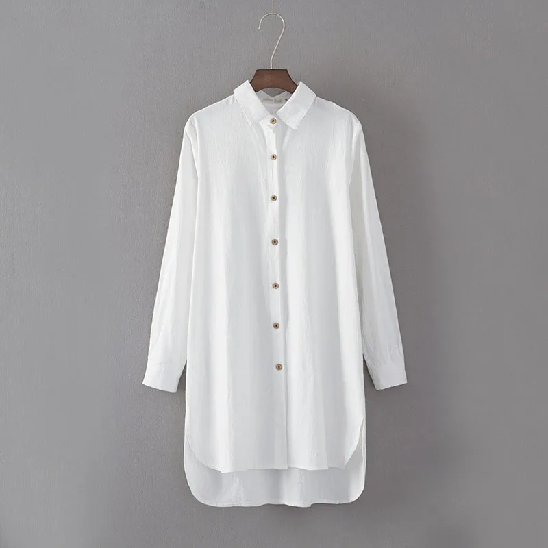 

2016 Autumn Women Retro Long Shirt New Casual Loose Cotton And Linen Shirt Vintage Turn-down Collar Women Long Cardigan Shirt