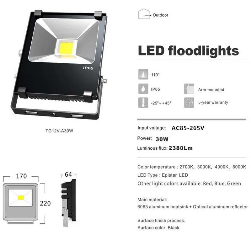 Led Flood 30W Outdoor LED Floodlight Lamp 30W LED Flood light led Spotlight Square lighting AC85-265V
