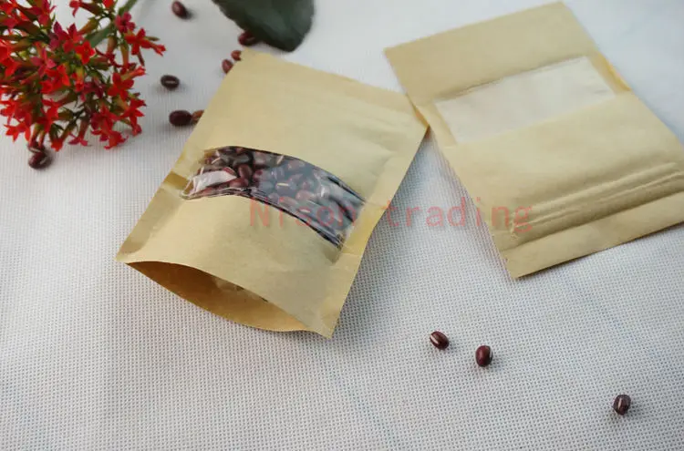 100 шт./лот 16*24 см встать крафт-бумага ziplock мешок с окном-стоя reopenable порошок/рис упаковка сумка на молнии